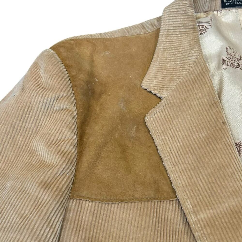 Tan Corduroy Blazer Suede Shoulder Patch 2 Button 44R - Picture 6 of 14